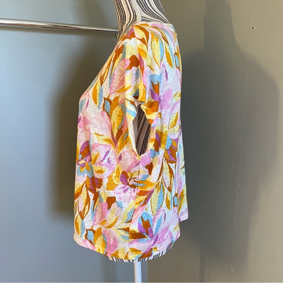 Joie Women’s Short Sleeve Colorful Floral 100% Linen Comfy Casual Boxy Top S - Picture 4 of 13